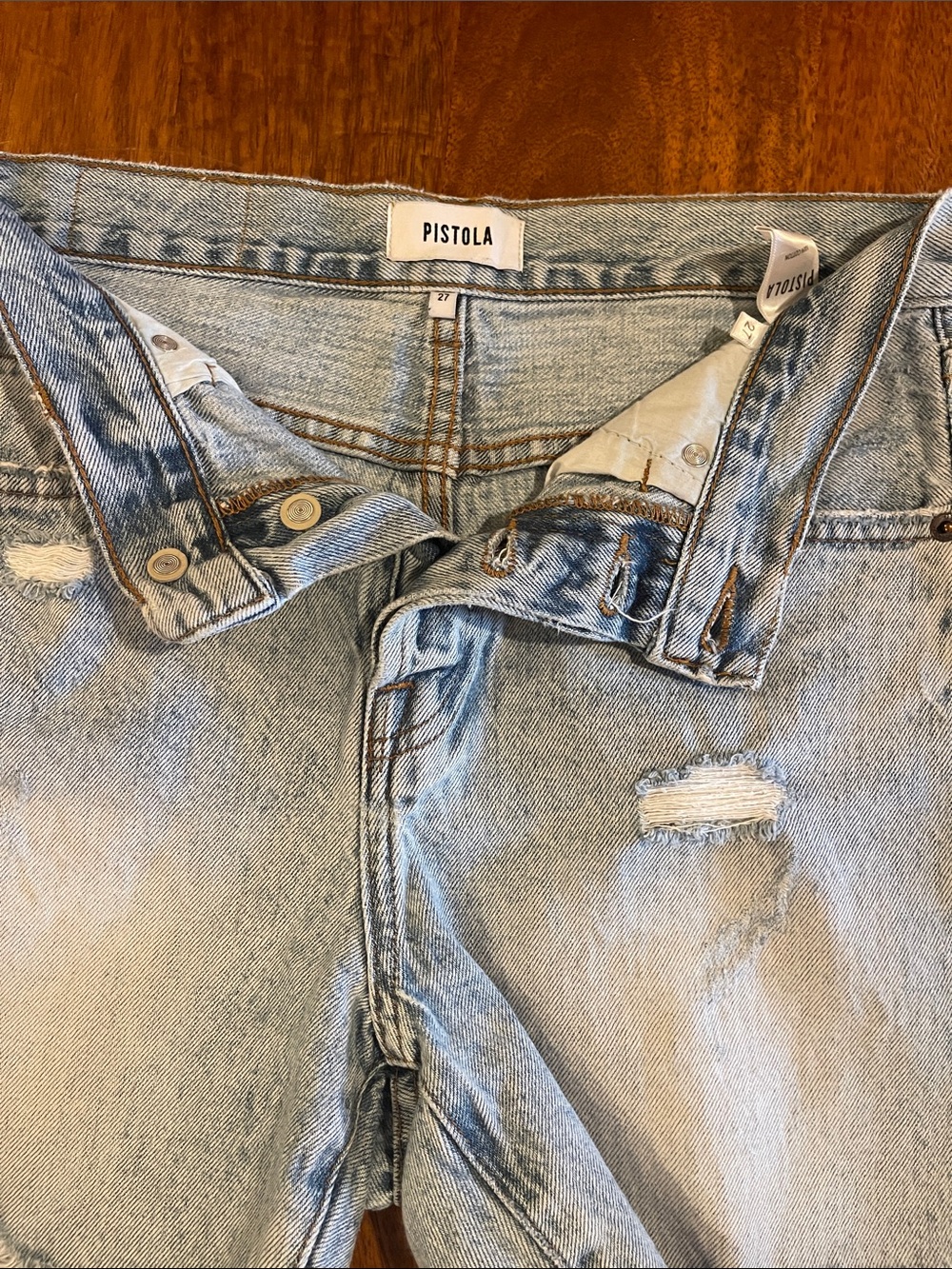 Pistola Distressed Button Fly Denim Shorts, size 27 - Picture 2 of 8